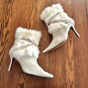 Nine West Rabbit Fur Suede Boot Sz 8.5